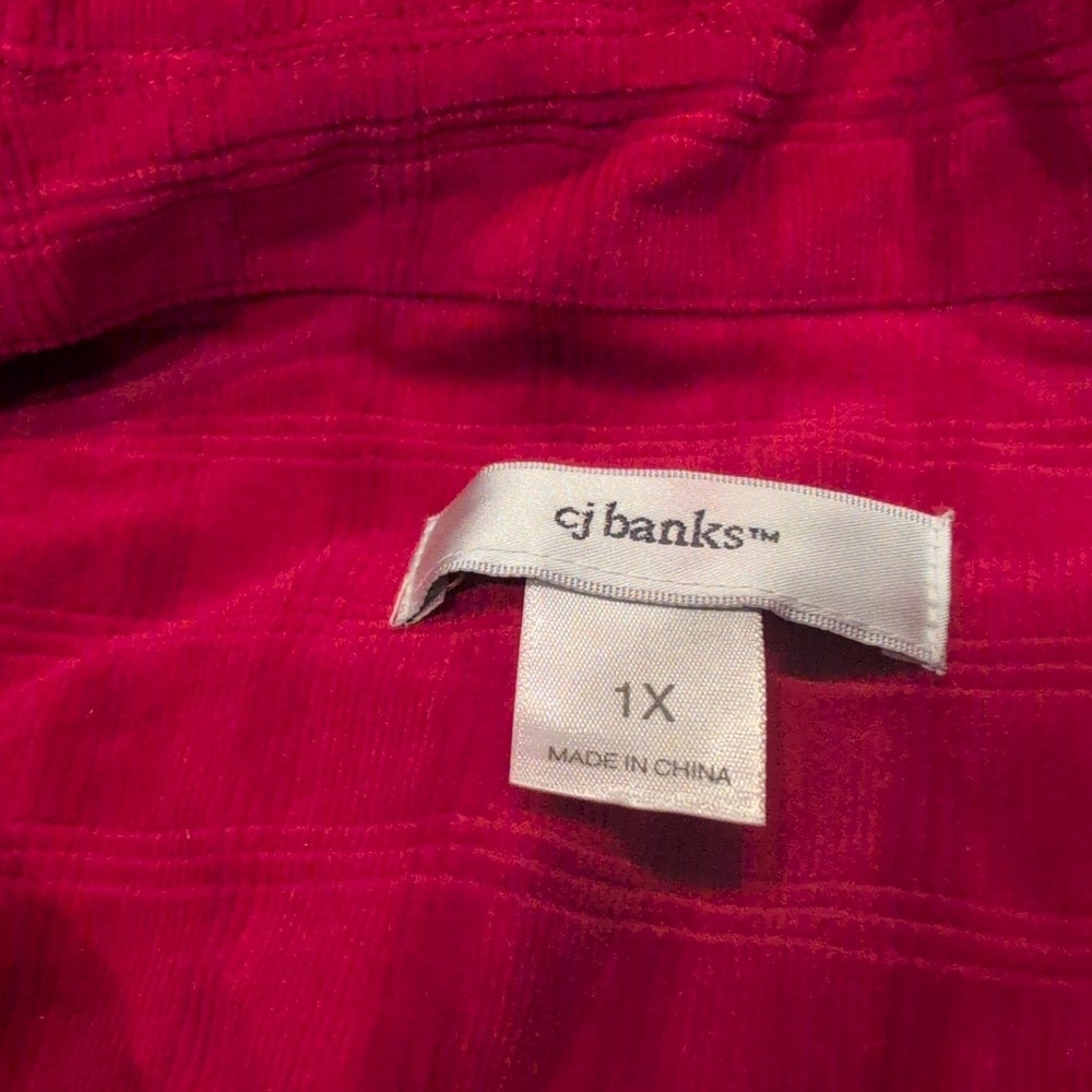 Vintage CJ Banks Red Check Plaid Button Up Corduroy Shacket Women 1X Jacket - Picture 3 of 6